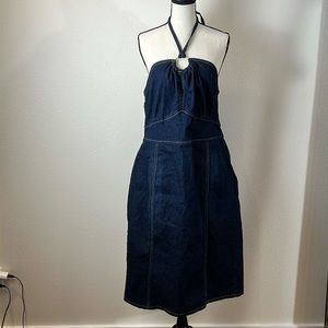 Vintage Ashley Stewart Halter stretchy Jean Denim Dress Sz 14W
